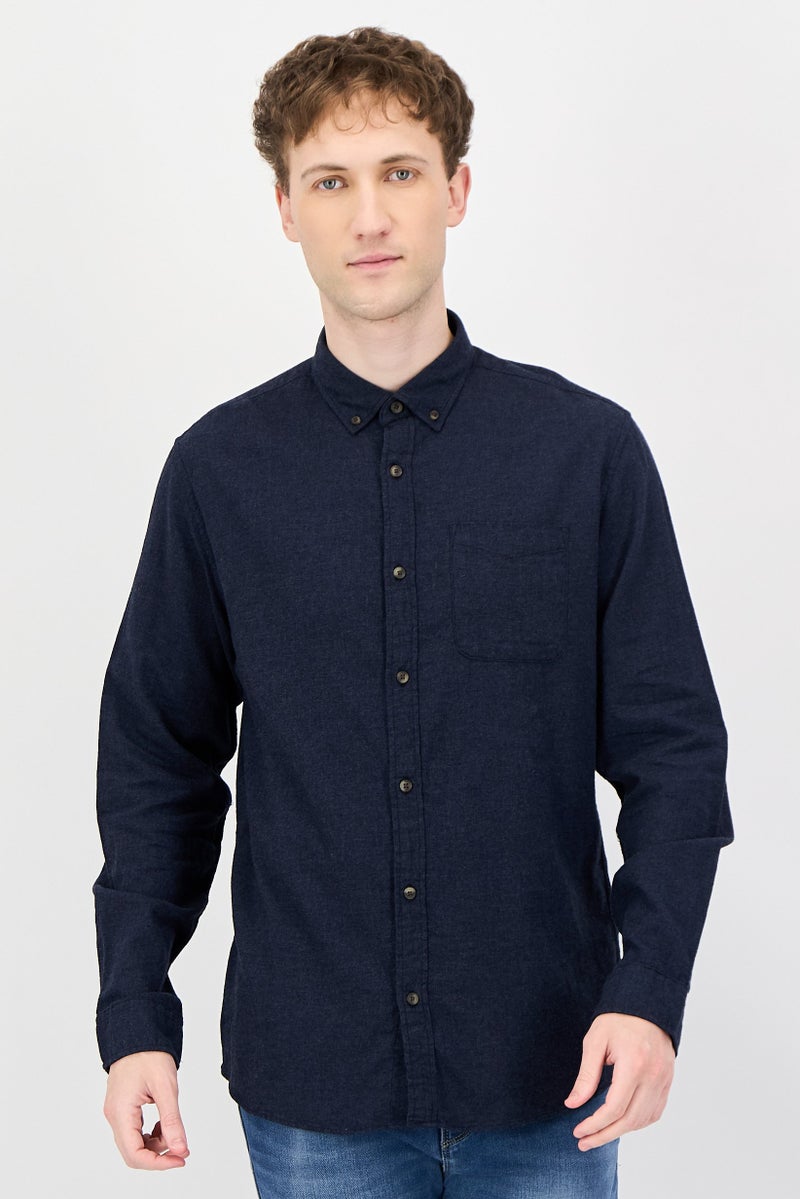 JACK & JONES Men Regular Fit Solid Long Sleeve Casual Shirt, Navy Blue - Image 1